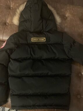 Canada Goose Kids Black Down Puffer Jacket with Fur-Trim Hood